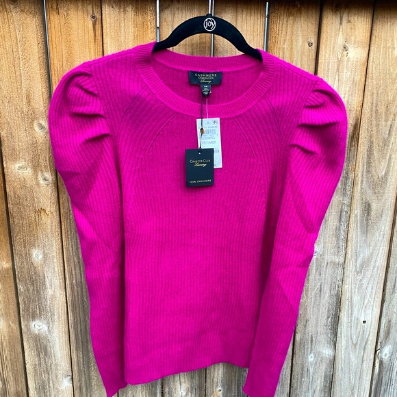 Cashmere Puff Sleeve Fuchsia Sweater - Picture 1 of 9